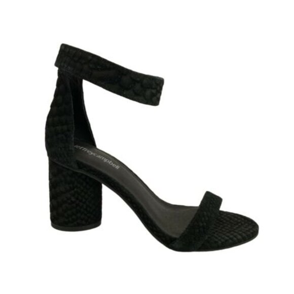 Jeffrey Campbell Laura Suede Snake Embossed Sandals Black 5 - Picture 2 of 11